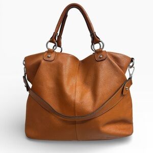 Kattee VIP Genuine Brown Pebbled Leather Shoulder Tote Crossbody Bag